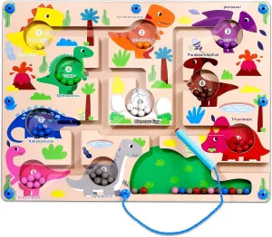 Magnetic Color and Number Maze, Montessori Toys for 3  Year Old, Wooden Puzzle Activity Board, Toddler Counting Maze Toys for Boys Girls Preschooler 3 4 5 Years Old Gift