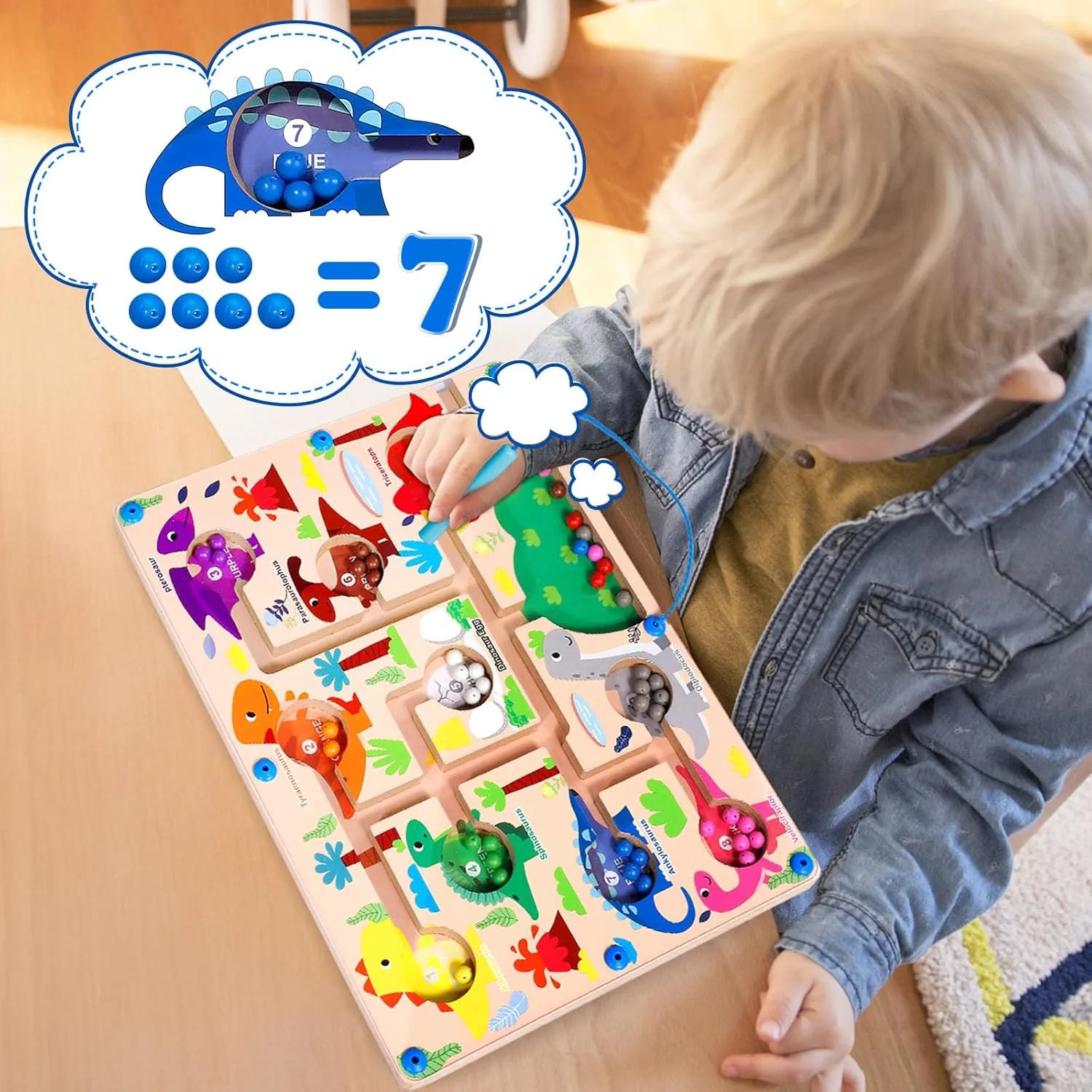 Magnetic Color and Number Maze, Montessori Toys for 3  Year Old, Wooden Puzzle Activity Board, Toddler Counting Maze Toys for Boys Girls Preschooler 3 4 5 Years Old Gift