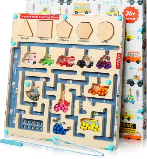 Magnetic Color and Number Maze - Montessori Toys for 3  Year Old - Wooden Puzzles Busy Board - Sorting Counting Matching and Memory Games - Learning Educational Toddlers Toys Gifts for Kids 3-5