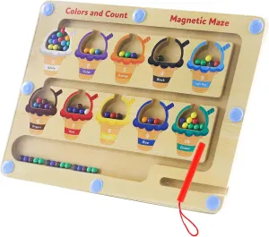 Magnetic Color and Number Maze, Montessori Wooden Color Matching Counting Magnet Puzzle Board, Toddler Learning Educational Fine Motor Skills Toys for Boys Girls 3 4 5 6 Years Old