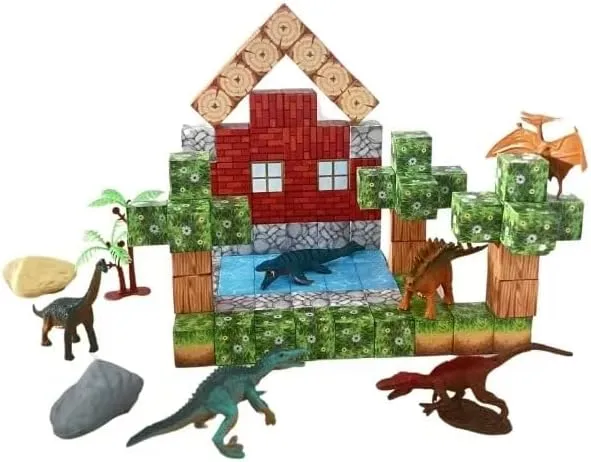 Magnetic Dinosaur Building Blocks Toy Set - STEM Educational Construction Kit for Kids Age 3 