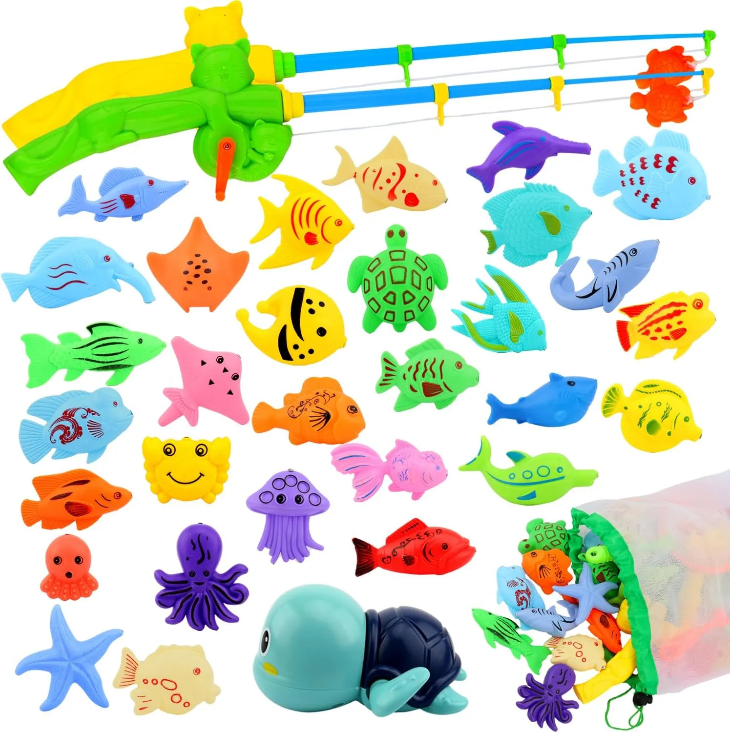 Magnetic Fishing Pool Toys Game, Water Table Bathtub Bath Toy - Pole Rod Floating Fish, Birthday Party Gifts for Toddler Age 3 4 5 6 Year Old, Kids Outdoor Toys