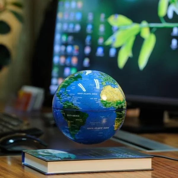 Magnetic Levitation Floating Rotating 6 inch Globe World Map with Book Base House Decor Gift Educational Toy Dark Blue
