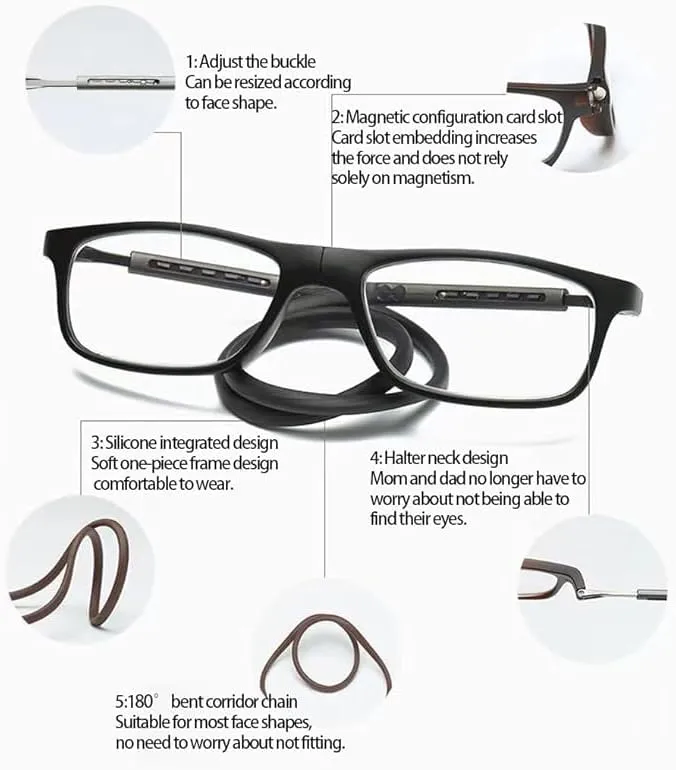 Magnetic Reading Glasses for Men or Women, Computer Readers,Adjustable Temples, Magnetic and Easy to Carry With Glasses Case