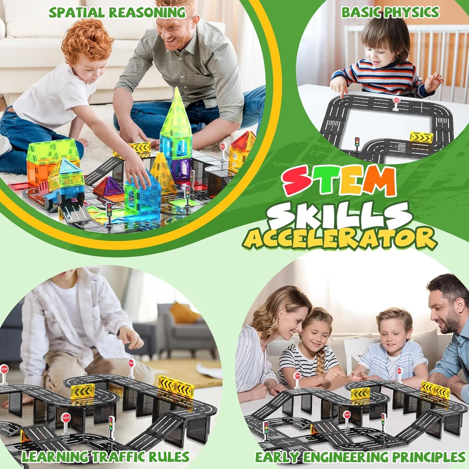 Magnetic Tiles, Construction Magnetic Road Tiles Set, STEM Road Blocks Building Tile, Educational Magnets Tile Toys for Boys Kids Toddlers Ages 3 4 5 6 7 8 9  Year Old Gifts