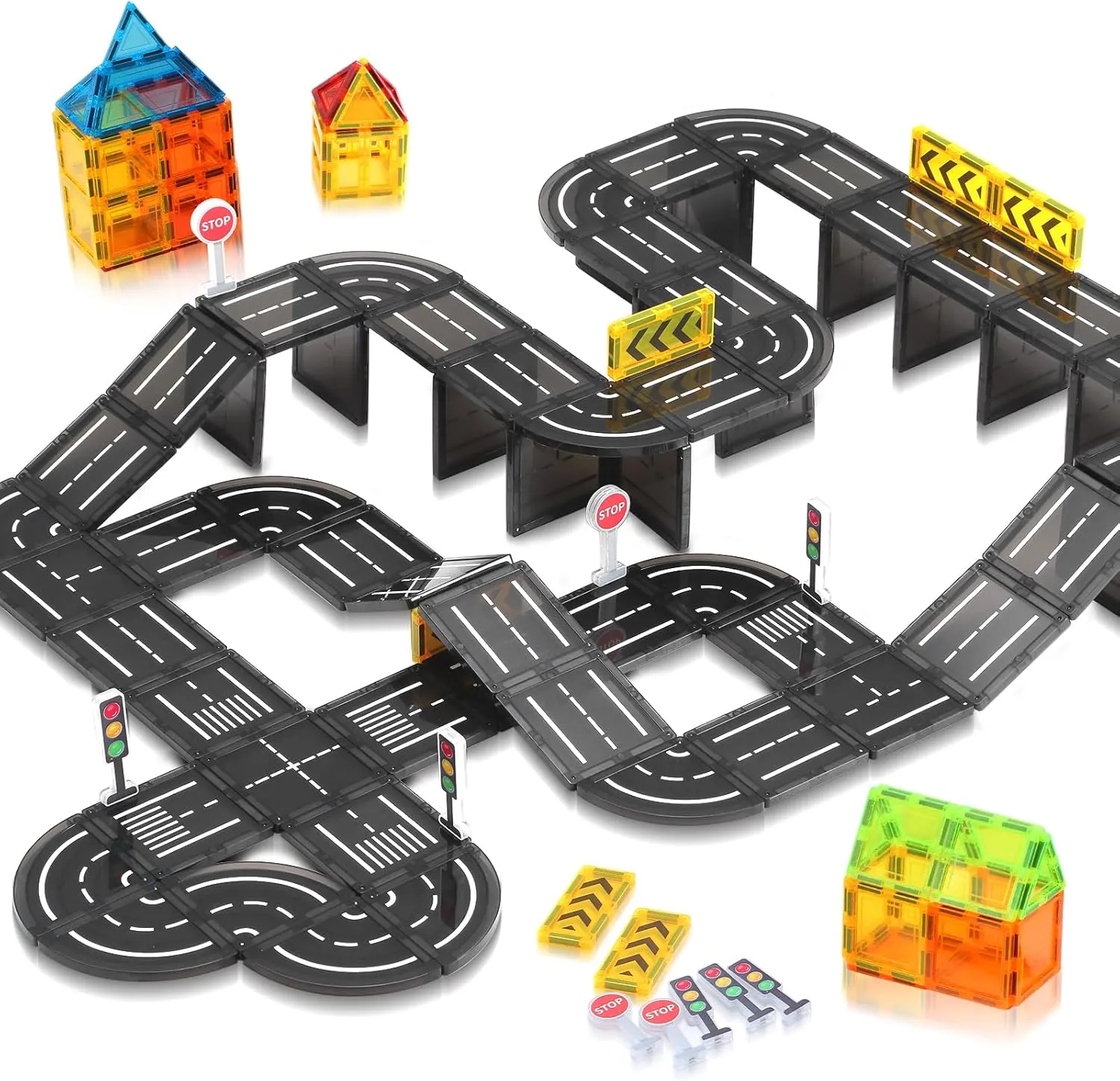 Magnetic Tiles, Construction Magnetic Road Tiles Set, STEM Road Blocks Building Tile, Educational Magnets Tile Toys for Boys Kids Toddlers Ages 3 4 5 6 7 8 9  Year Old Gifts