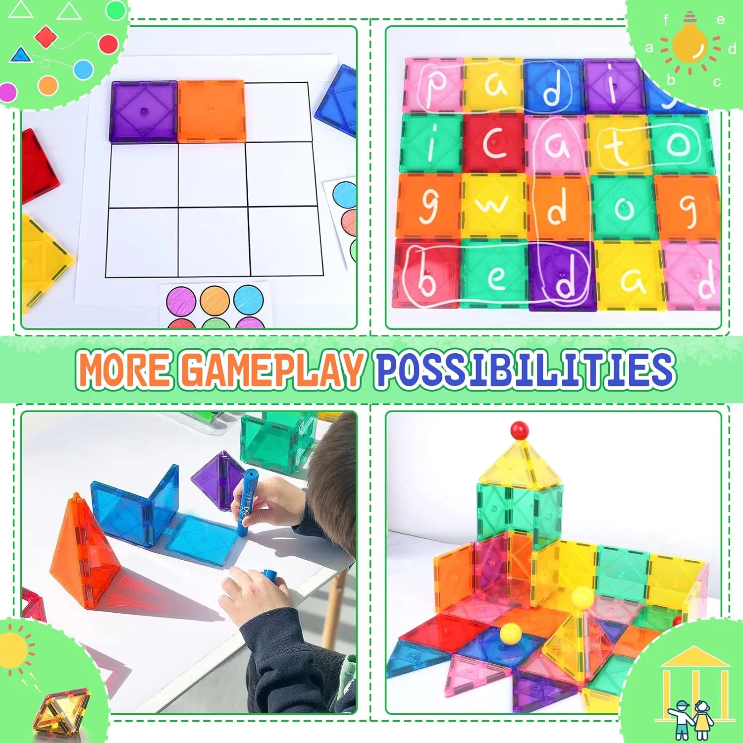Magnetic Tiles Construction Set with 2 Cranes - Boys Toys Ages 3-5 Building Set Includes Crane, Road Tracks, Train, Dolls, Car Toy
