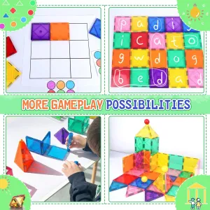 Magnetic Tiles Construction Set with 2 Cranes - Boys Toys Ages 3-5 Building Set Includes Crane, Road Tracks, Train, Dolls, Car Toy