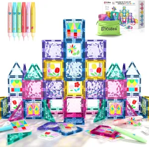 Magnetic Tiles DIY Window Arts and Craft Kit Kids Games Montessori Toys Toddler Kids, Magnet Building Blocks Set for Preschool Learning Classroom STEM Sensory Toys Gift for 3  Year Old Boys and Girls