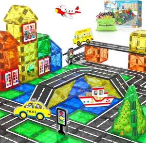Magnetic Tiles Road Toys for 3  Year Old Toddler, Magnetic Blocks Building for Kids Ages 3-5 5-7 Girls Boys, STEM Montessori Sensory Toys, Classroom Must Haves