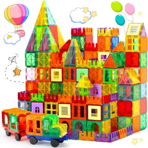 Magnetic Tiles,104PCS Magnetic Building Tiles for Kids, Educational Magnetic Stacking Blocks, Magnets Construction Toys, Christmas Toy Gift for Toddlers,Kids Boys and Girls 3 4 5 6 7 8 9 Year