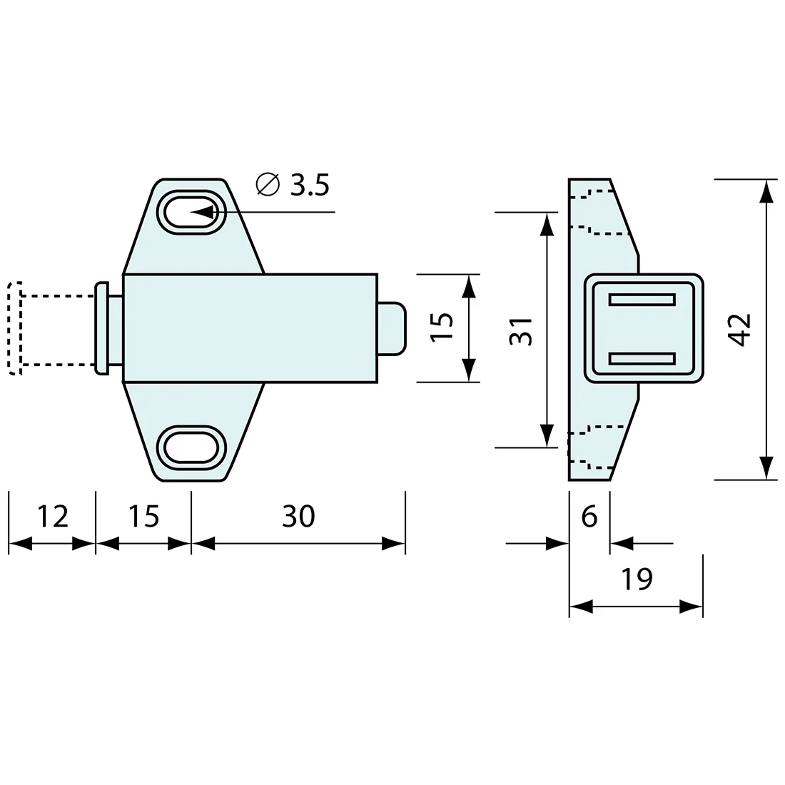Magnetic Touch Latch Black 40mm