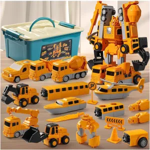 Magnetic Transform Engineering Car Assembled Toys with Storage Box, Construction Vehicles Magnetic Blocks for Kids Age 3-5 4-8 Outdoor Toddler Activities Toys