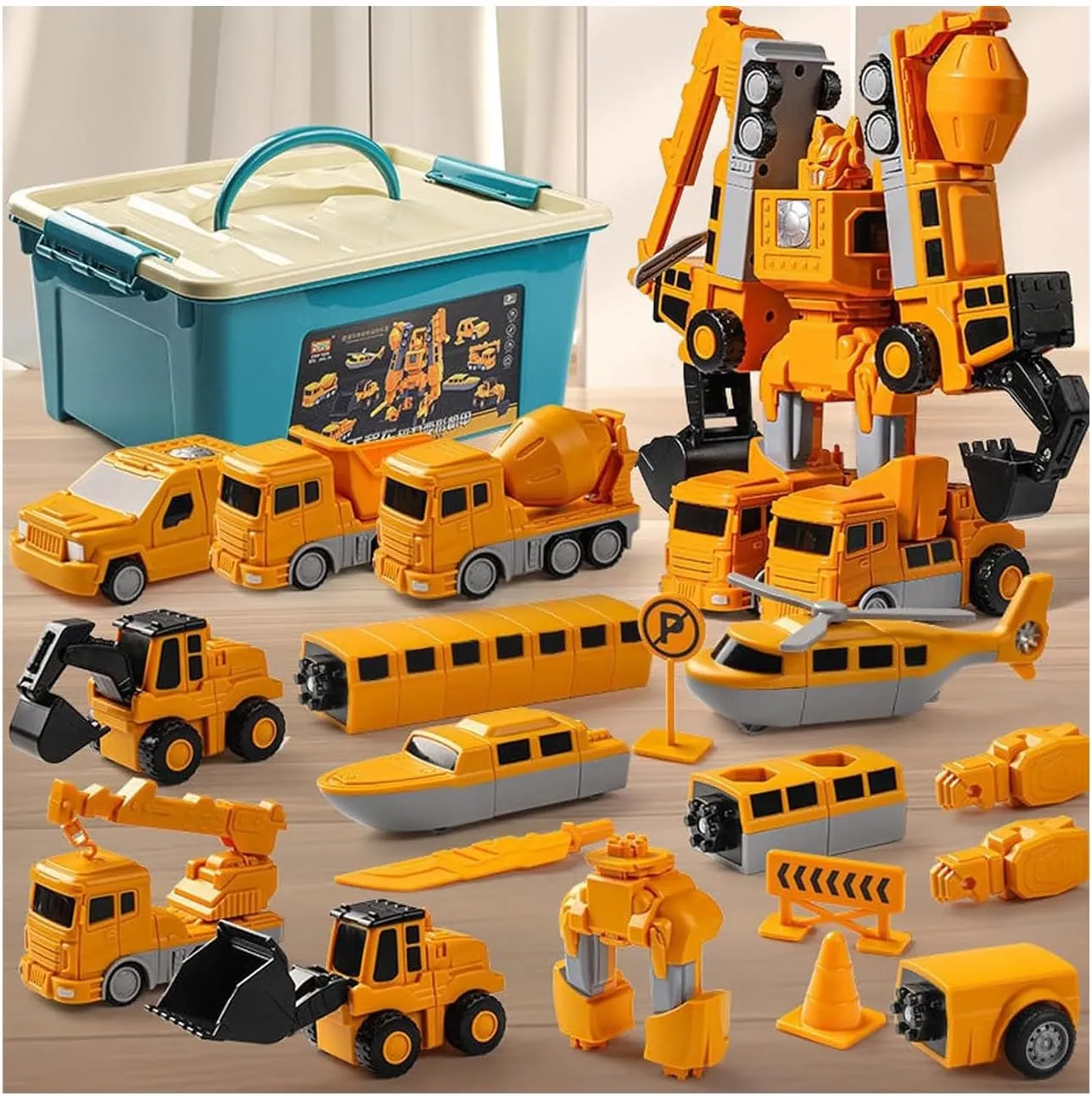 Magnetic Transform Engineering Car Assembled Toys with Storage Box, Construction Vehicles Magnetic Blocks for Kids Age 3-5 4-8 Outdoor Toddler Activities Toys