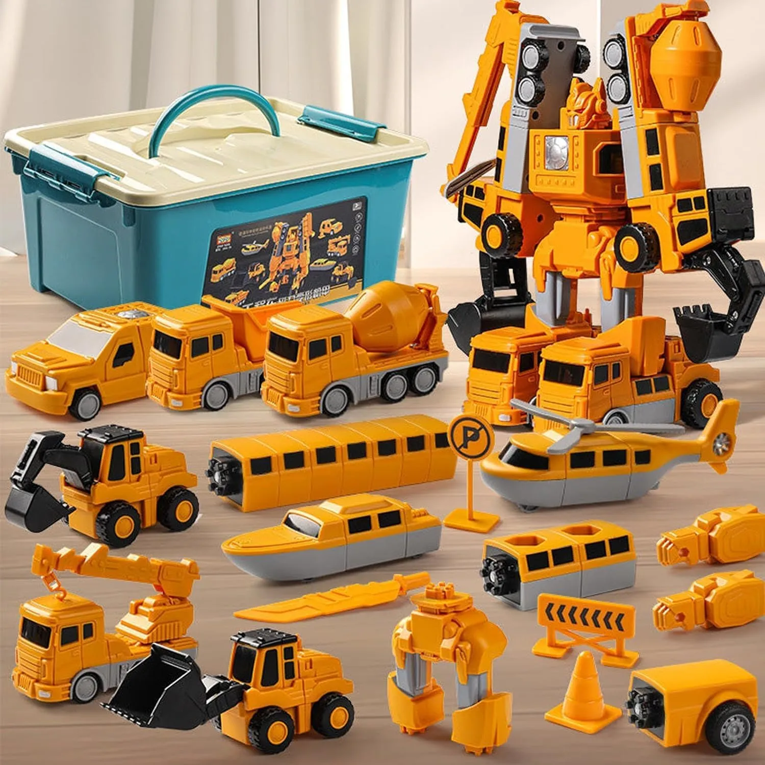 Magnetic Transform Engineering Car Assembled Toys with Storage Box, Toys for Toddlers 3-4 Magnetic Blocks for Kids Age 3-5Outdoor Toddler Activities Toys (Yellow)
