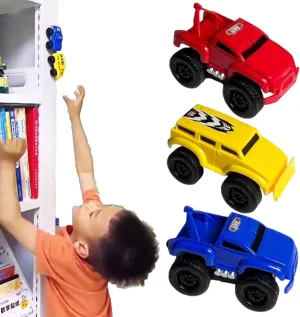 Magnetic Wall Climbing Toy Car, Pull-Back Inertial Climbing Toys Car, Drive On Walls and Ceiling (Red Blue Yellow)