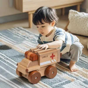 Magnetic Wooden Car Detachable Toy, Vehicle Model Assembly Toy with Magnet, Hand Push Toys for Christmas Birthday Party Car Theme (Ambulance)