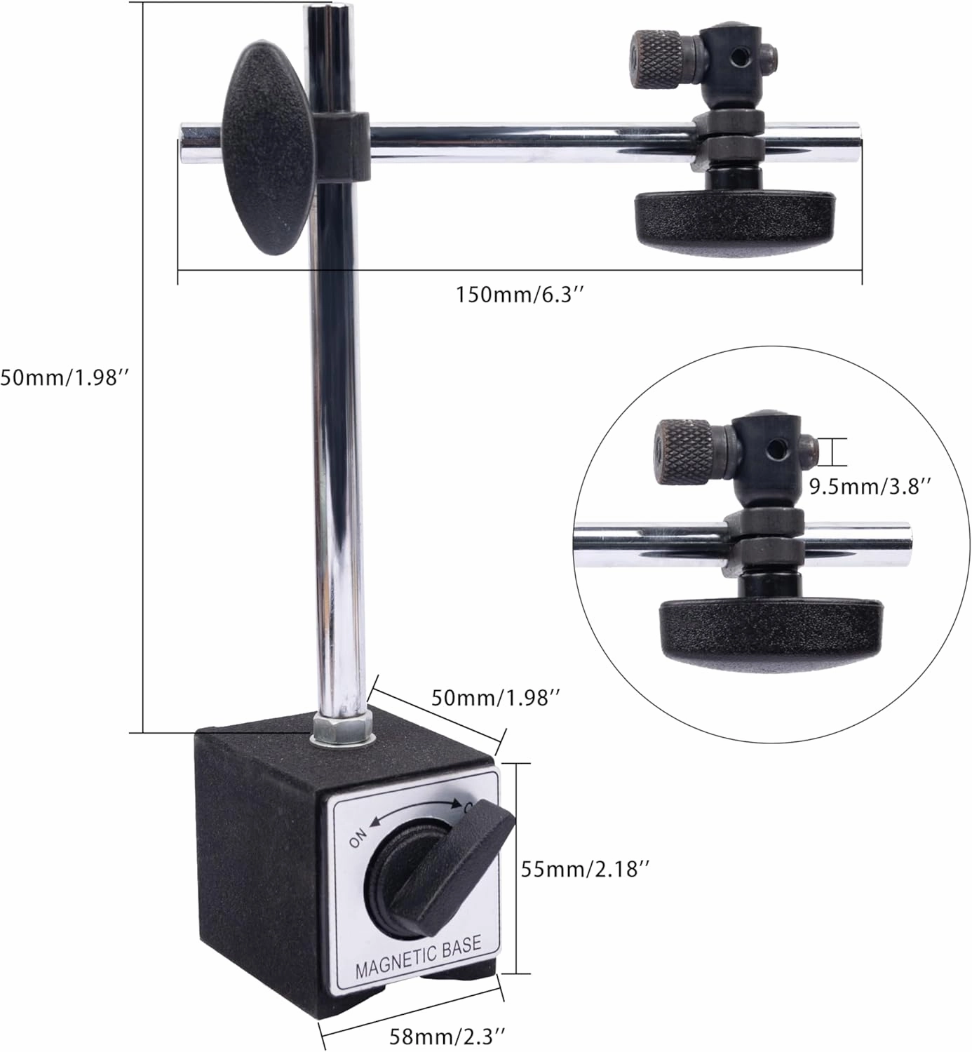 Magnetic Base Adjustable Metal Test Indicator Holder Digital Level Stand Clamping Hole 3/8" Pull Power 135LBS