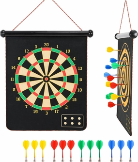 Magnetic Dart Board, Indoor Outdoor Dart Games for Kids with 12pcs Magnetic Darts, Safety Toy Games, Rollup Double Sided Board Game Set for Gifts