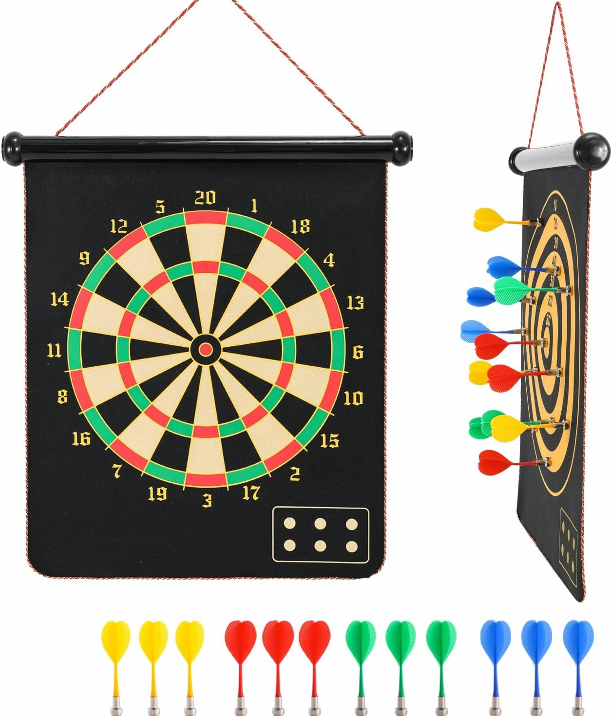 Magnetic Dart Board, Indoor Outdoor Dart Games for Kids with 12pcs Magnetic Darts, Safety Toy Games, Rollup Double Sided Board Game Set for Gifts