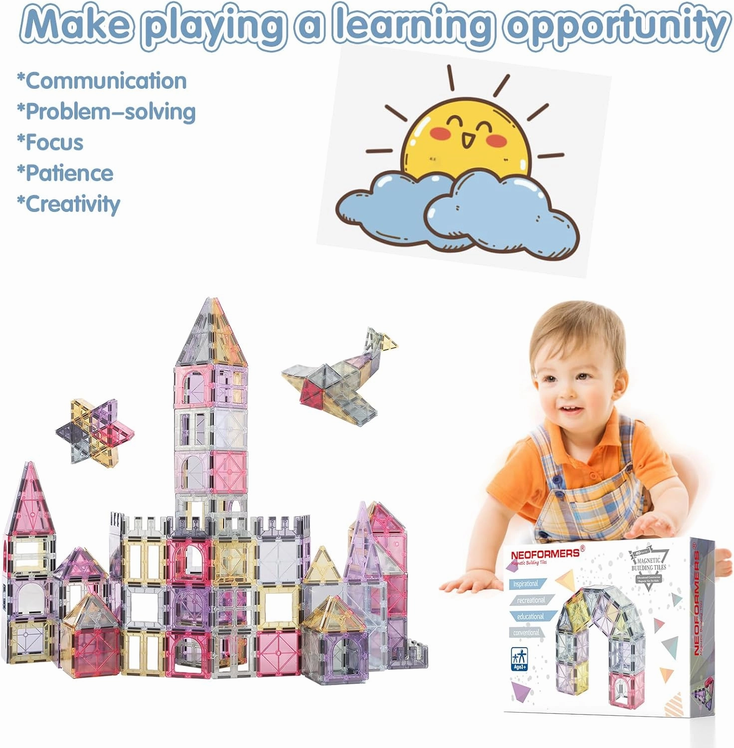 Magnetic Tiles 40pcs Magnet 3D Building Tiles Kids Toys for 3-8  Years Old Boys & Girls - STEM Educational Learning Magnetic Blocks Toy Set
