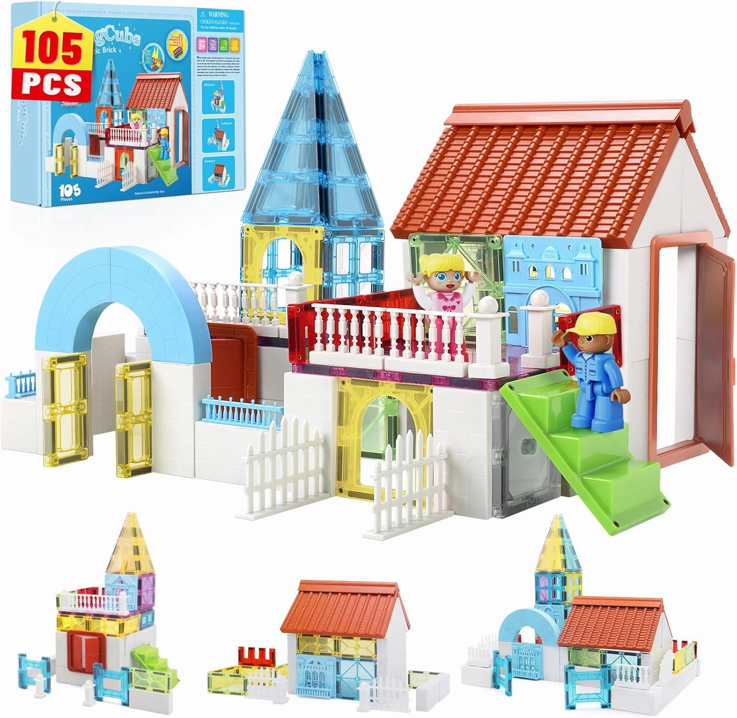 Magnetic Tiles for Kids, Magnet Building Set, Magnet Toys for 3  Year Old Boys and Girls, Colored Magnetic Tiles Building Blocks (105 PCS)