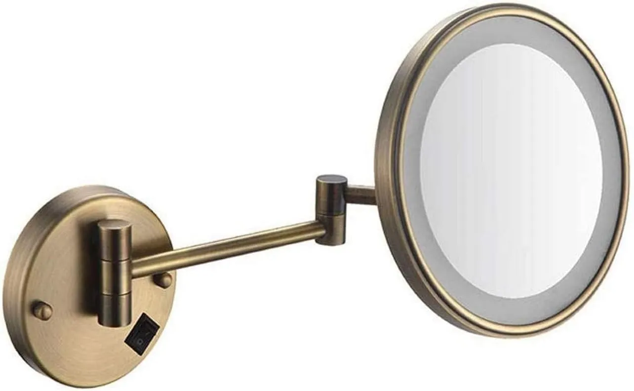 Makeup Mirror Bathroom Shaving Mirror Wall Mounted 8 Inch USB Charge Makeup Mirror with LED Lights and 3X Magnification Single Side Round Vanity Mirro