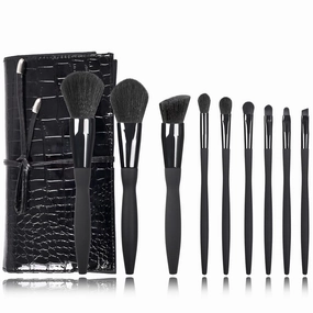 Makeup Brushes Set,9 pcs Premium Cosmetic Make Up Brushes Foundation withTravel Makeup Bag (9 makeup brushes glossy leather storage bag,Black)