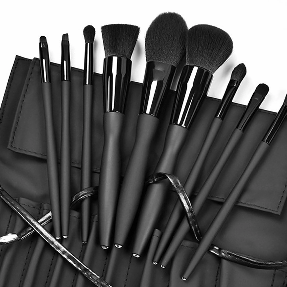 Makeup Brushes Set,9 pcs Premium Cosmetic Make Up Brushes Foundation withTravel Makeup Bag (9 makeup brushes glossy leather storage bag,Black)