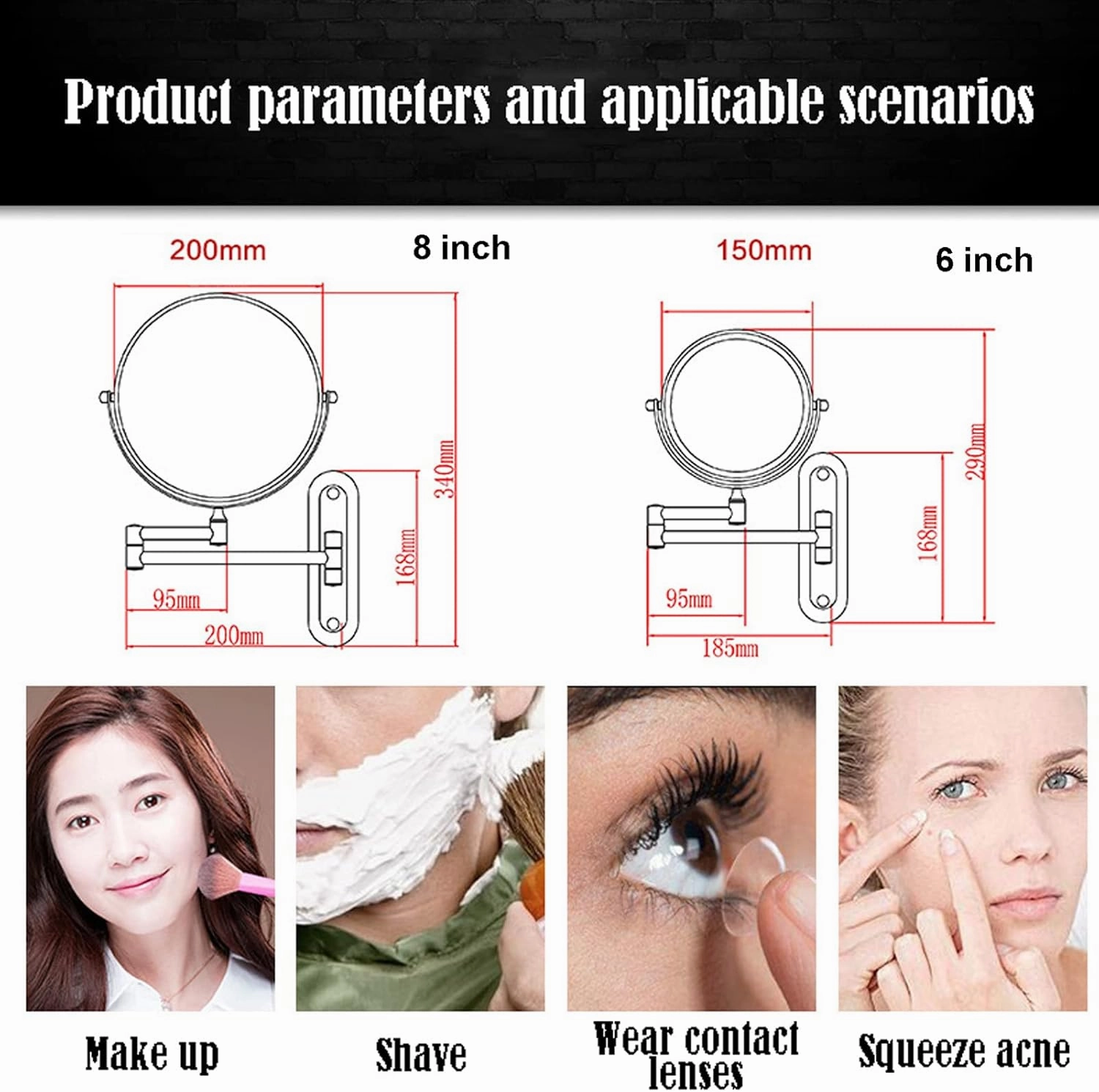 Makeup Mirror Magnification Wall Mounted, Vanity Mirror for Bedroom, Portable Cosmetic Mirror, 360 Degree Swivel Rechargeable Detachable, for Bedroom or Bathroom