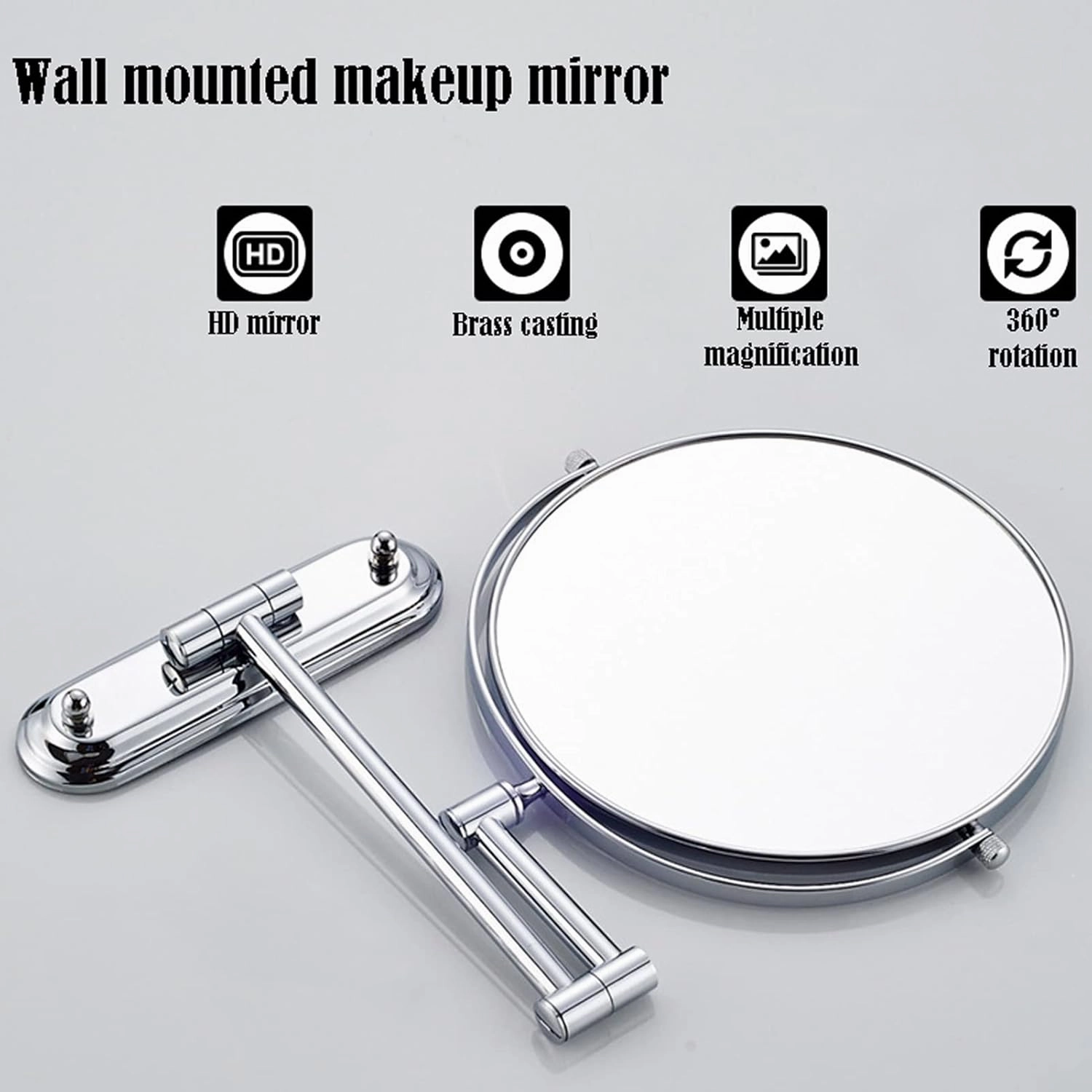 Makeup Mirror Magnification Wall Mounted, Vanity Mirror for Bedroom, Portable Cosmetic Mirror, 360 Degree Swivel Rechargeable Detachable, for Bedroom or Bathroom