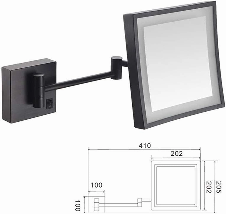 Makeup Mirror Makeup Mirror, Bathroom Shaving Mirror Wall Mounted USB Charge Makeup Mirror with LED Lights and 9X Magnification Single Side Square Vanity Mirror Extendable Built- in Lithium Battery (