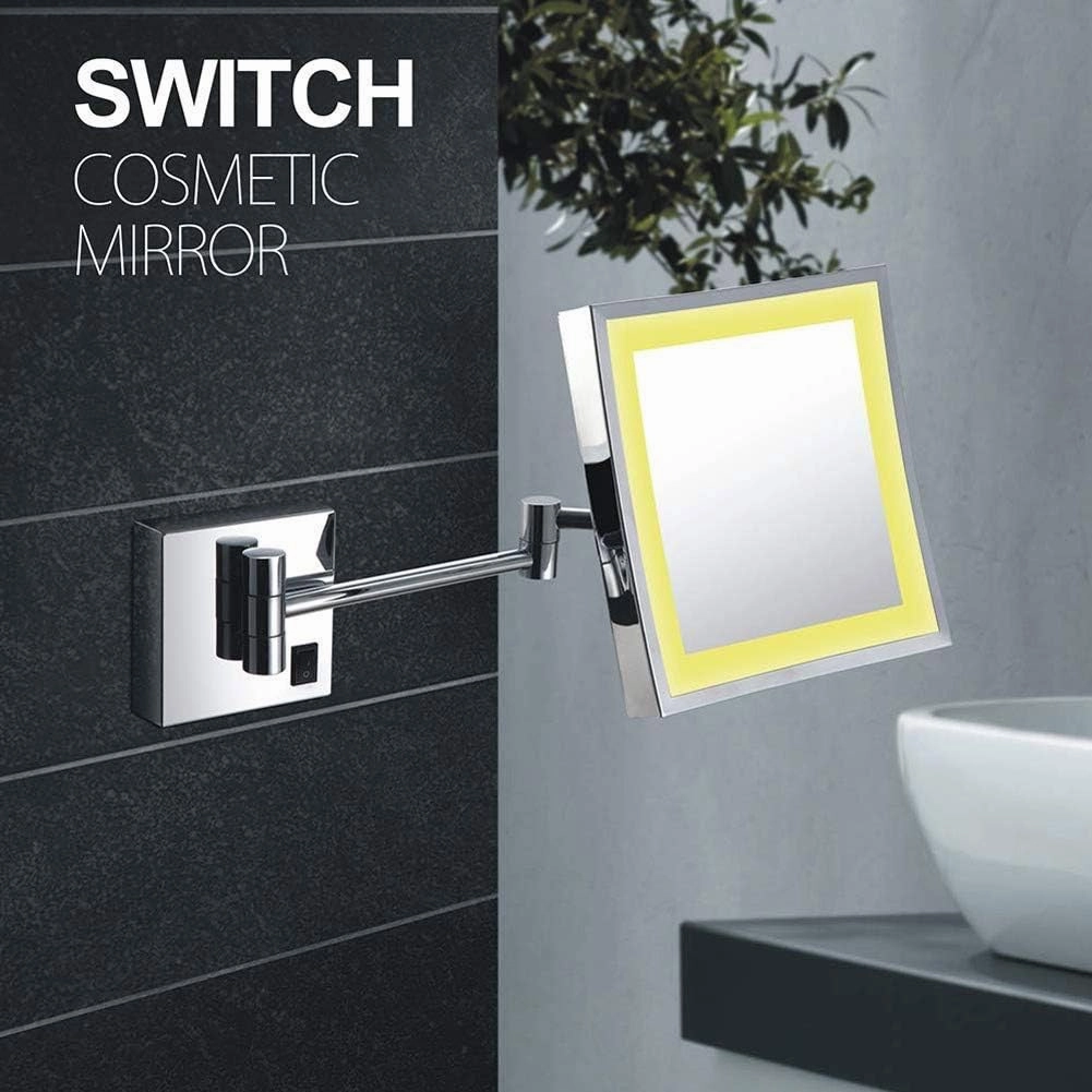 Makeup Mirror Makeup Mirror, Bathroom Shaving Mirror Wall Mounted USB Charge Makeup Mirror with LED Lights and 9X Magnification Single Side Square Vanity Mirror Extendable Built- in Lithium Battery (