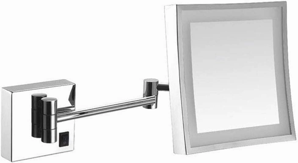 Makeup Mirror Vanity Mirror Bathroom Wall Mount Mirror,Square LED Makeup Mirror Folding Telescopic Single Side Mirror Magnifying Beauty Mirror with Light Cosmetic Mirror