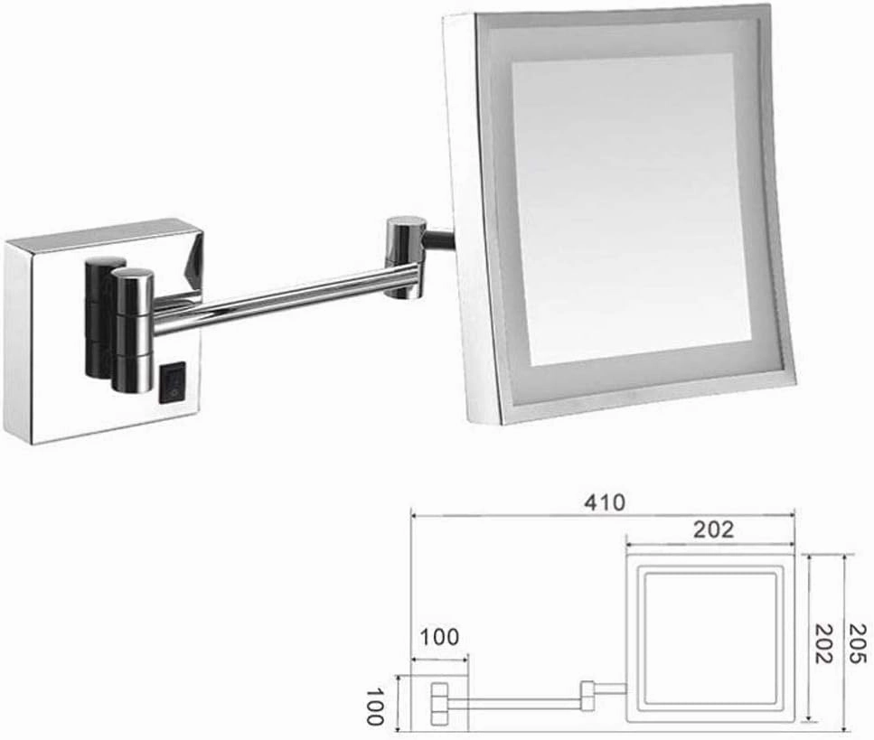 Makeup Mirror Vanity Mirror Bathroom Wall Mount Mirror,Square LED Makeup Mirror Folding Telescopic Single Side Mirror Magnifying Beauty Mirror with Light Cosmetic Mirror(Rose Gold)