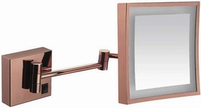 Makeup Mirror Vanity Mirror Bathroom Wall Mount Mirror,Square LED Makeup Mirror Folding Telescopic Single Side Mirror Magnifying Beauty Mirror with Light Cosmetic Mirror(Rose Gold)