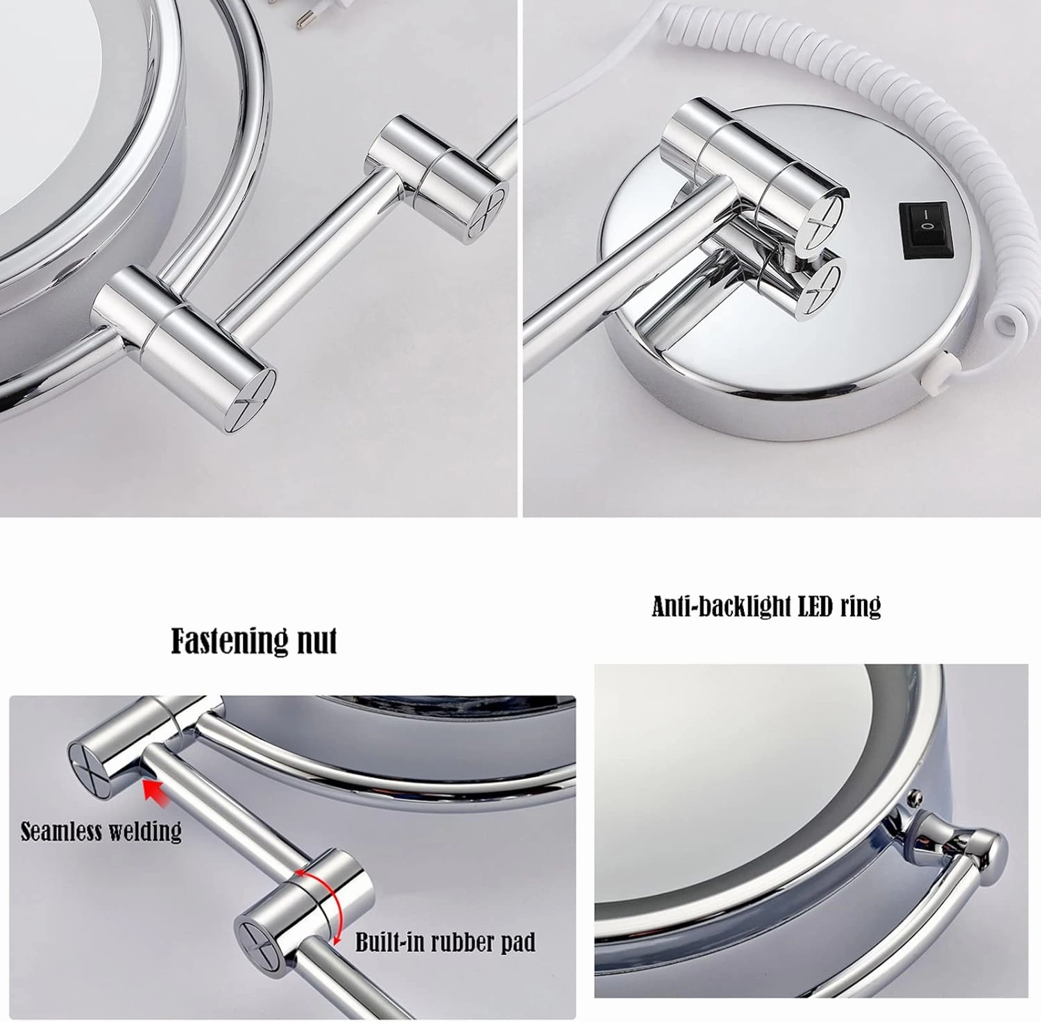 Makeup Mirror with Lights and Magnifying, Vanity Mirror with Lights Wall Mounted, 360 Degree Swivel Rechargeable Detachable, for Bedroom Bathroom Hotel