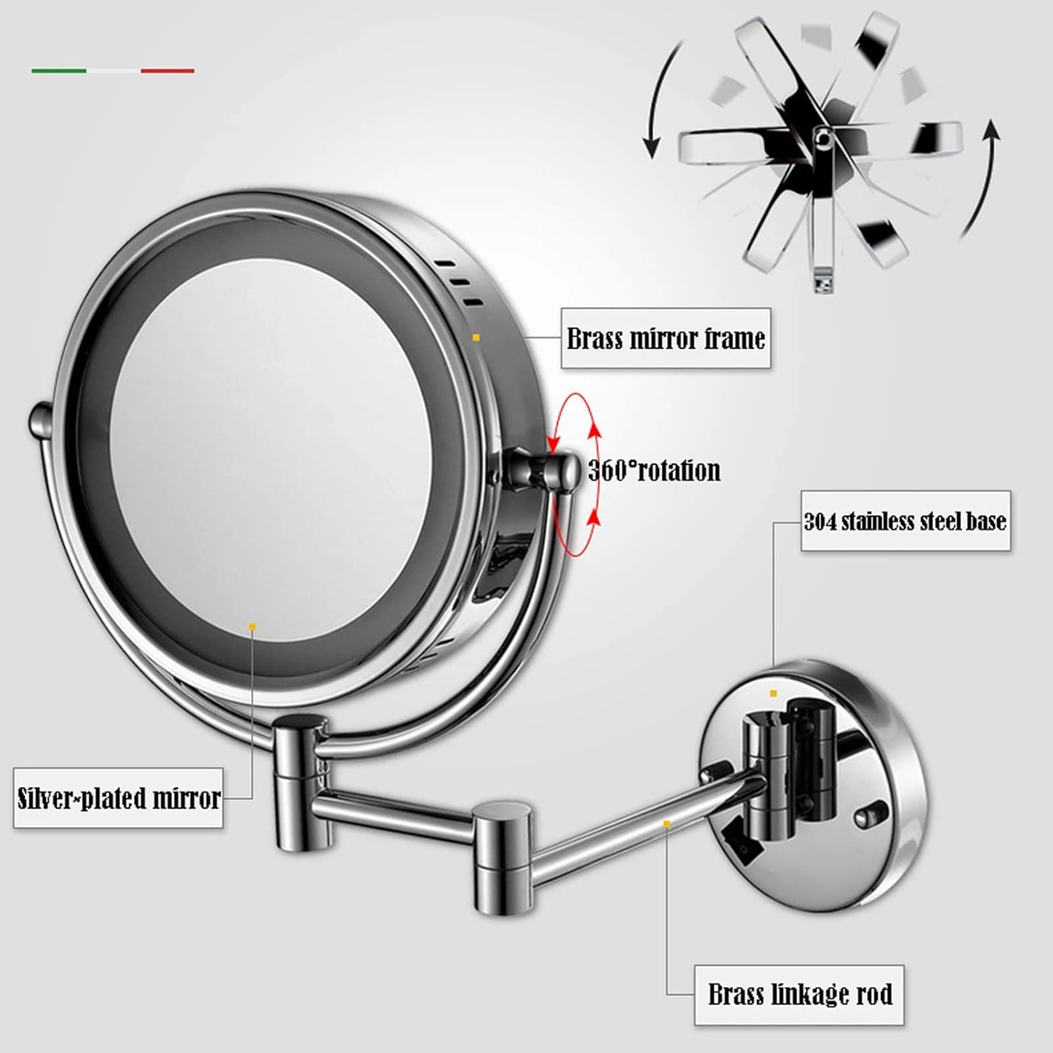Makeup Mirror with Lights and Magnifying, Vanity Mirror with Lights Wall Mounted, 360 Degree Swivel Rechargeable Detachable, for Bedroom Bathroom Hotel