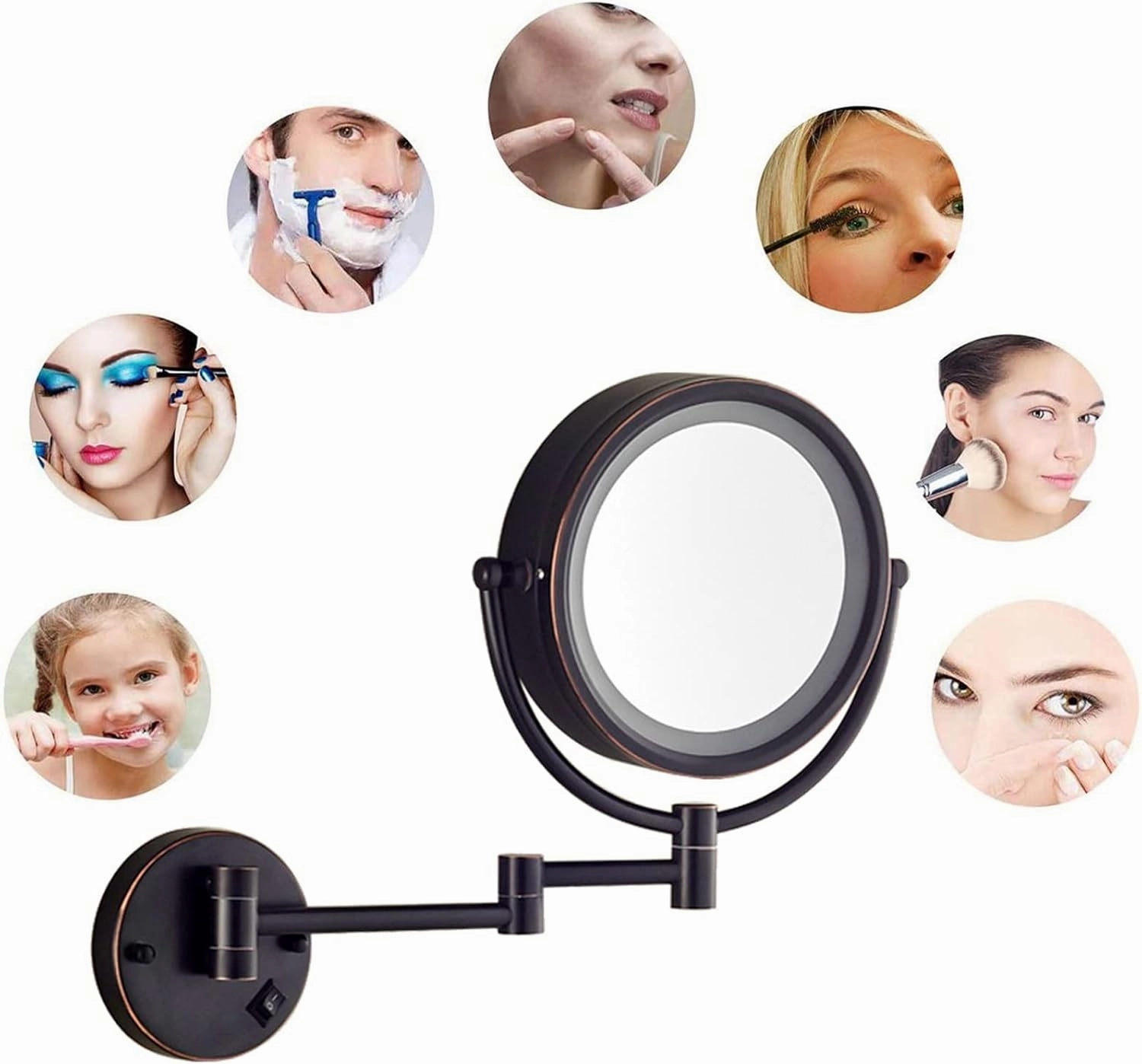 Makeup Mirror with Lights and Magnifying, Vanity Mirror with Lights Wall Mounted, 360 Degree Swivel Rechargeable Detachable, for Bedroom Bathroom Hotel