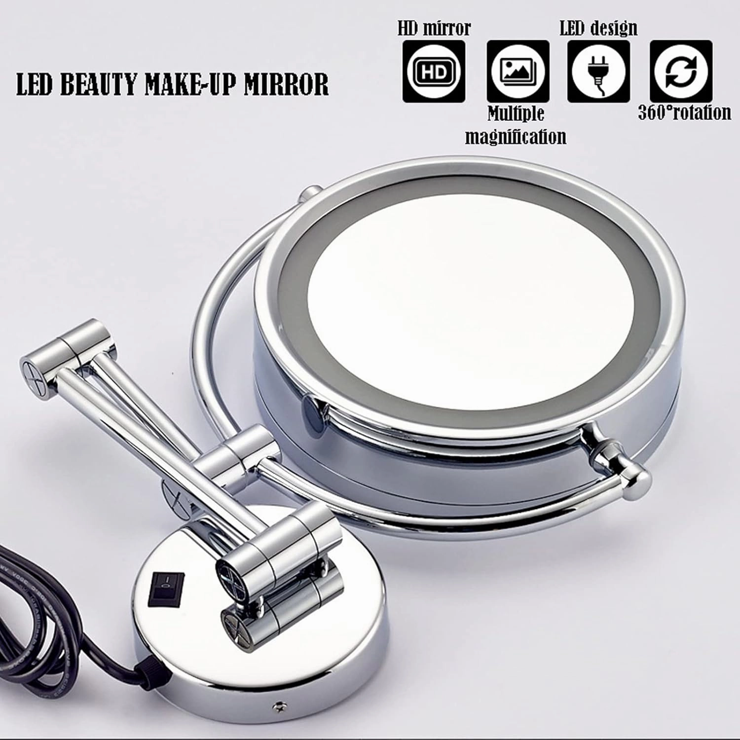 Makeup Mirror with Lights and Magnifying, Vanity Mirror with Lights Wall Mounted, 360 Degree Swivel Rechargeable Detachable, for Bedroom Bathroom Hotel
