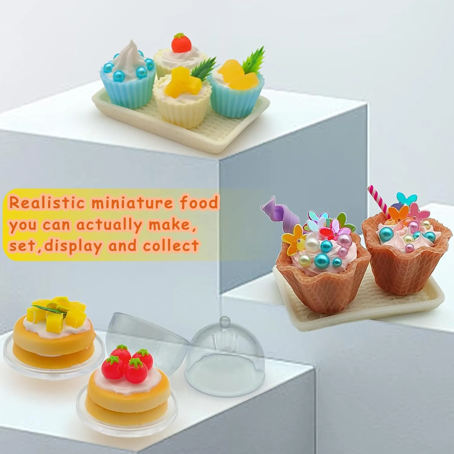 Making Mini Food Toy Miniature Cake Dessert Collectible Toy DIY Kitchen Pretend Play Food Material Kit for Kids Age 8  (8 Cake Dessert)