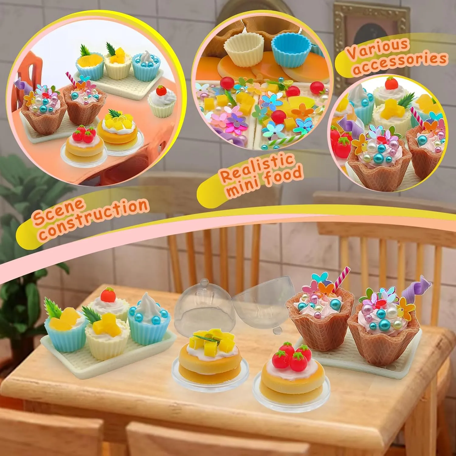 Making Mini Food Toy Miniature Cake Dessert Collectible Toy DIY Kitchen Pretend Play Food Material Kit for Kids Age 8  (8 Cake Dessert)