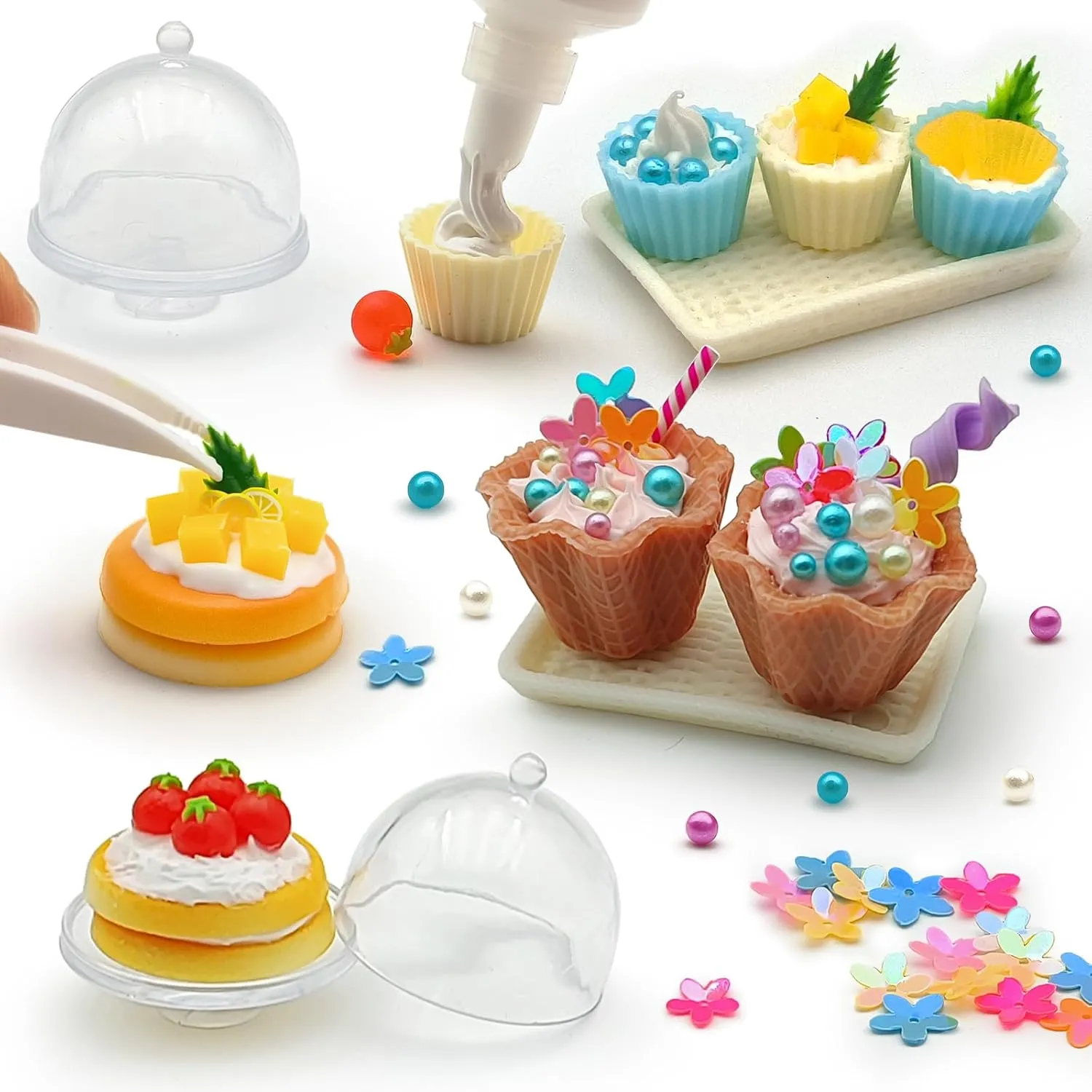 Making Mini Food Toy Miniature Cake Dessert Collectible Toy DIY Kitchen Pretend Play Food Material Kit for Kids Age 8  (8 Cake Dessert)