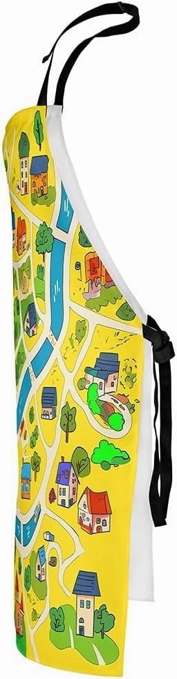 Manfei Cartoon Cars Apron,Countryside Roadway Hand Graffiti Aprons,Waterproof