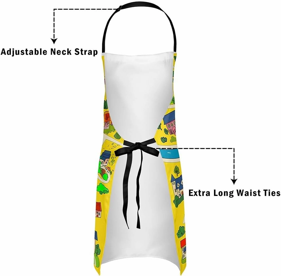 Manfei Cartoon Cars Apron,Countryside Roadway Hand Graffiti Aprons,Waterproof