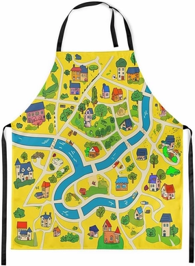 Manfei Cartoon Cars Apron,Countryside Roadway Hand Graffiti Aprons,Waterproof