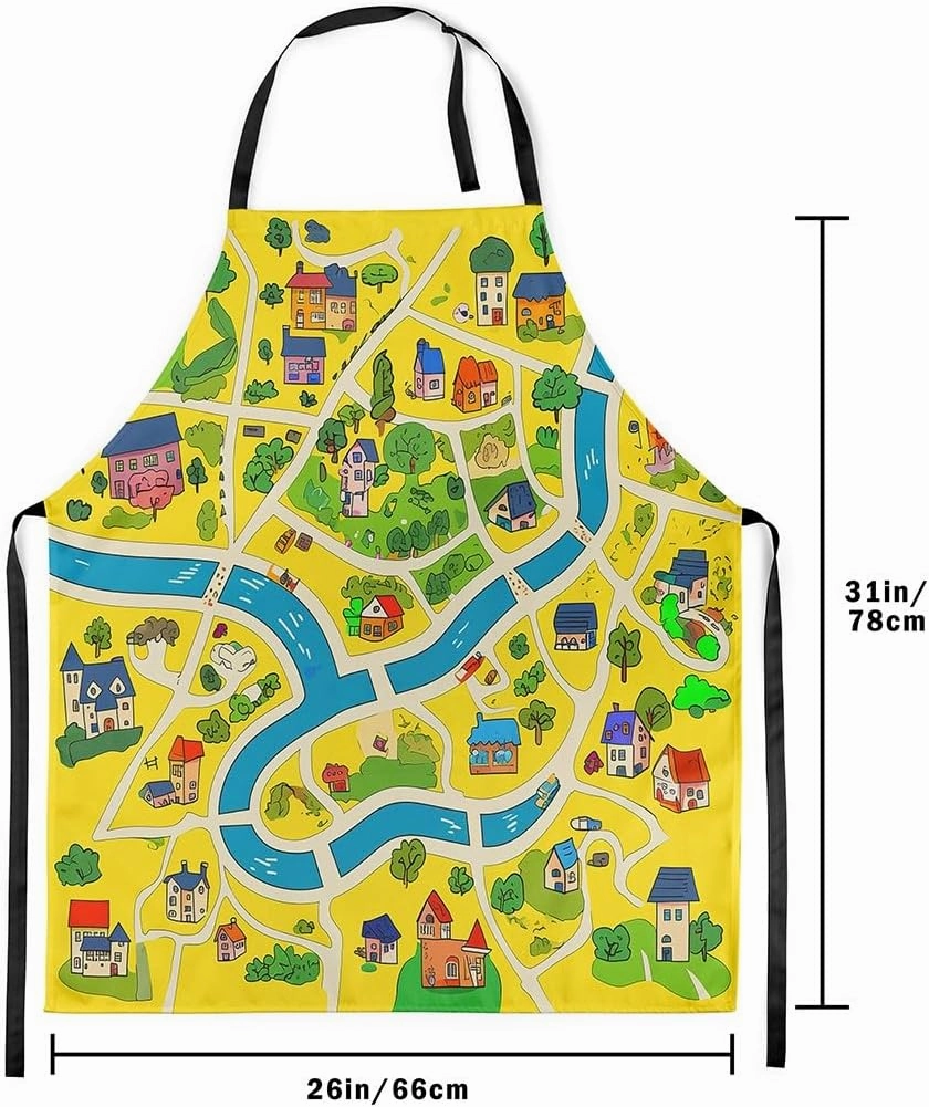 Manfei Cartoon Cars Apron,Countryside Roadway Hand Graffiti Aprons,Waterproof