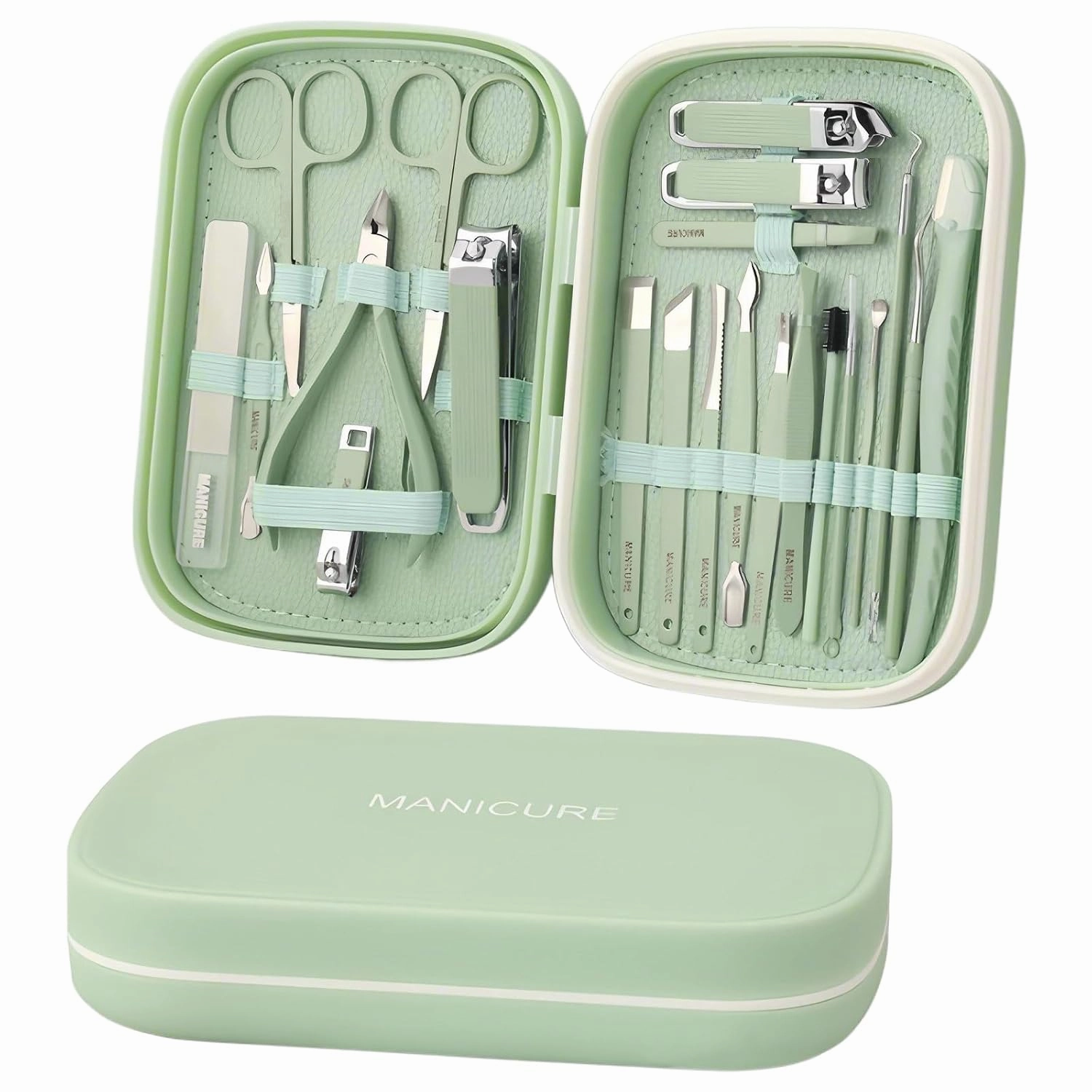 Manicure Set, Travel Mini Nail Clippers Kit, 22 Pieces Stainless Steel Professional Grooming Kits, Manicure Tools,Pedicure Tools for Men Women Teens Elderly and Children (Green)