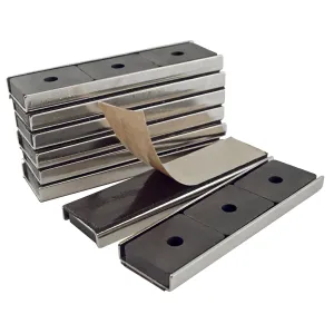 Master Magnetics Ceramic Channel Magnet with Nickel Plated Base - Double Sided Adhesive Foam Backing, 3” L, 0.905” W, 0.25” H, Silver, Pack of 8, CA293WAX8