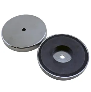 Master Magnetics Ceramic Round Base Magnet Fastener Pack - Heavy-Duty Strong Magnets - 95 lb Pull Each - Nickel-Plated - 3.20'' Diameter - 0.270'' Hole - 0.445'' Thick - 2-Pack
